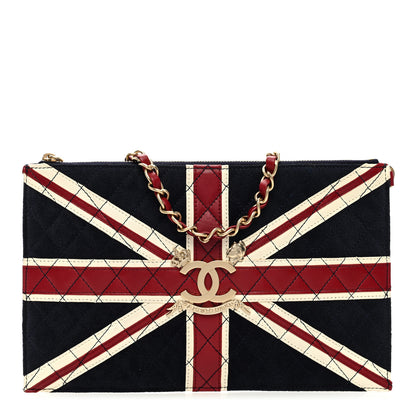 Chanel Velvet Union Jack Clutch Navy Red 1 of 9