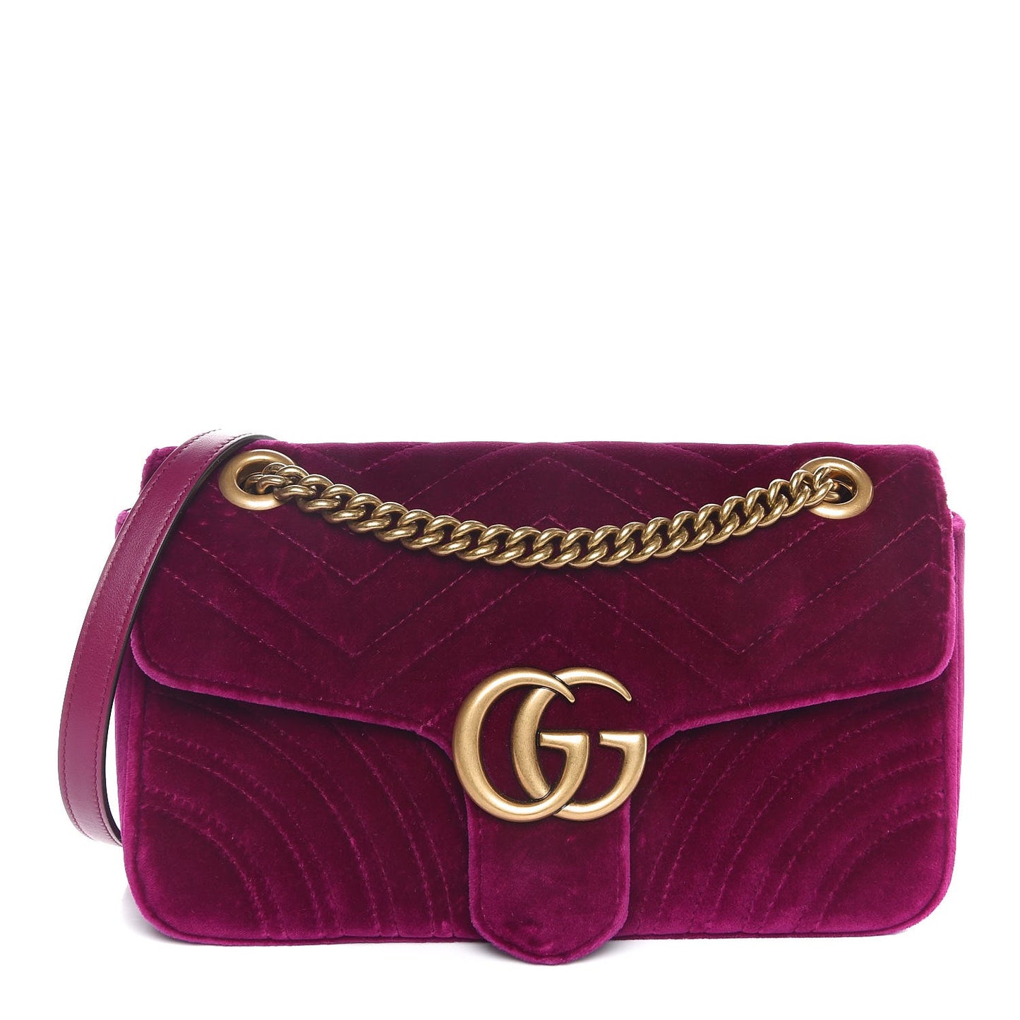 Velvet Matelasse Small GG Marmont Shoulder Bag Fuchsia Violet Cyclamen
