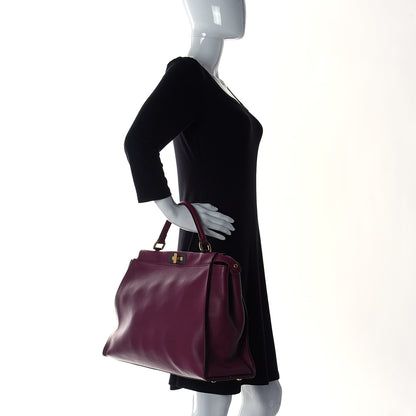 Fendi Vitello Dolce Marmol Large Peekaboo Iconic Satchel Bordeaux Graphite 2 of 13