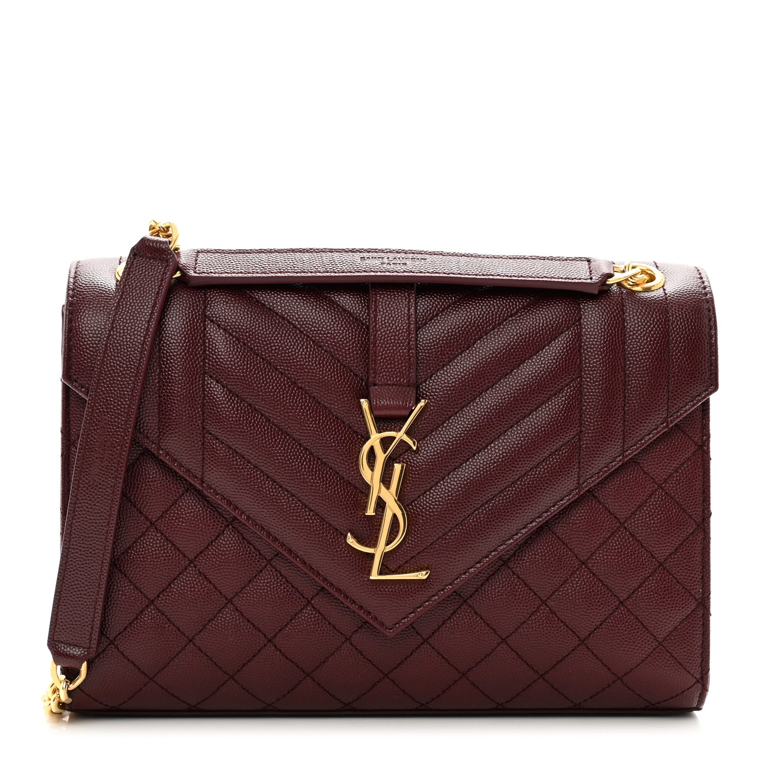 Saint Laurent Grain De Poudre Textured Mixed Matelasse Medium Triquilt Monogram Satchel Rouge Legion 1 of 10