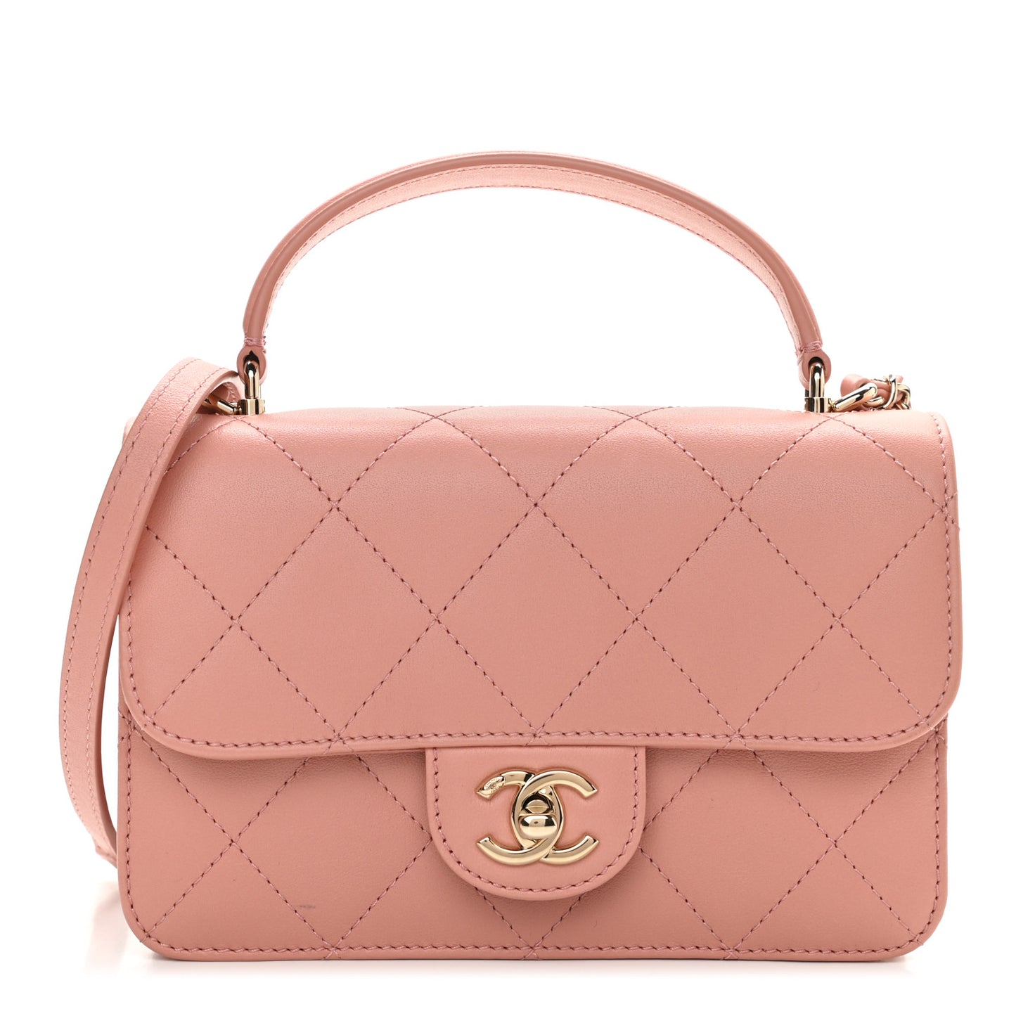 Calfskin Quilted Small Top Handle Flap Blush