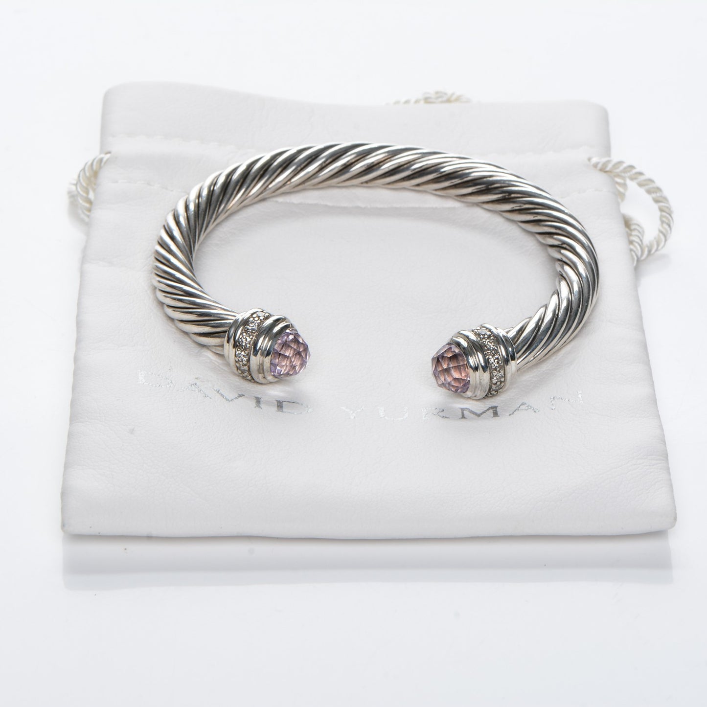 Sterling Silver Diamond Amethyst 7mm Cable Classics Bracelet