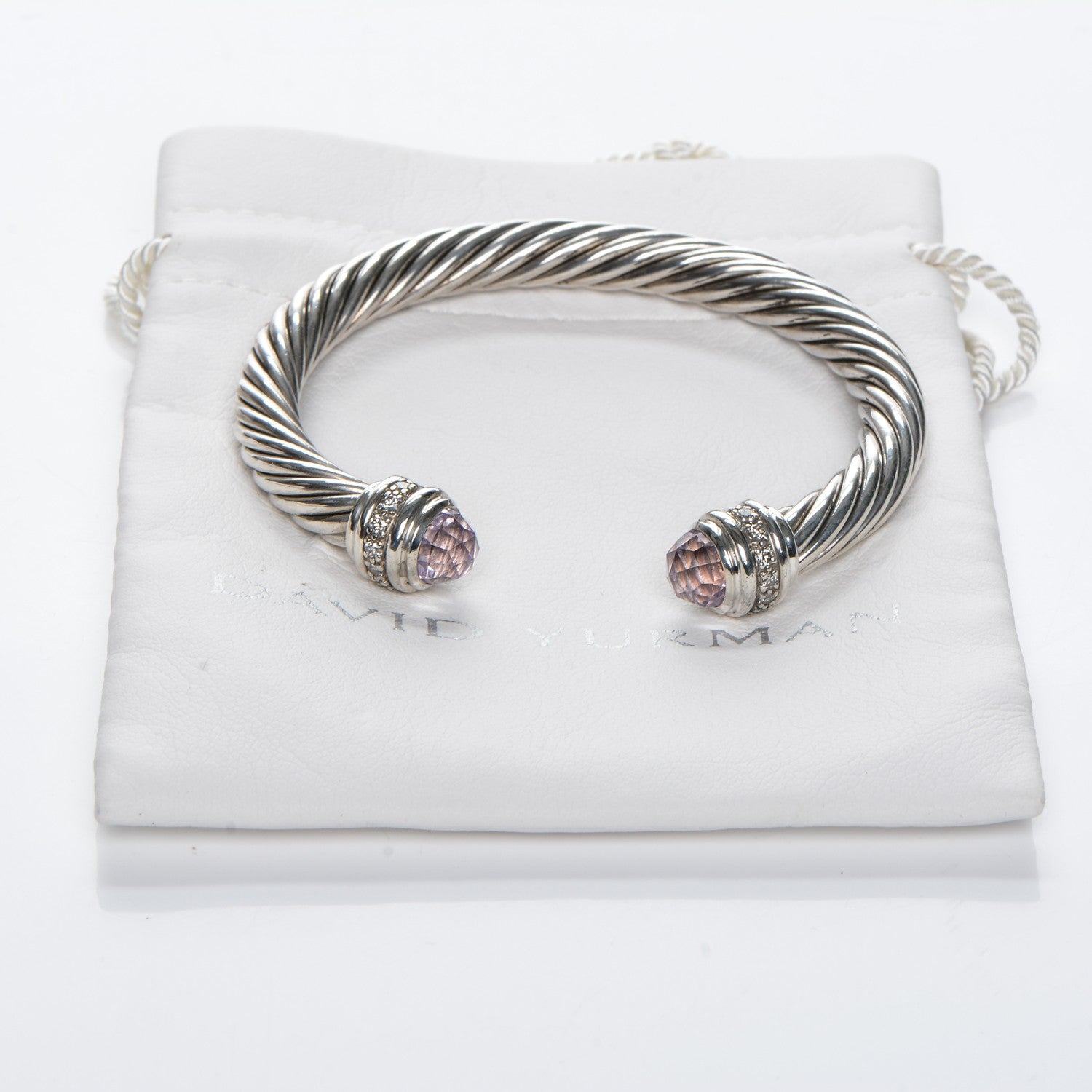 David Yurman Sterling Silver Diamond Amethyst 7mm Cable Classics Bracelet 5 of 5