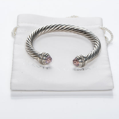 David Yurman Sterling Silver Diamond Amethyst 7mm Cable Classics Bracelet 5 of 5
