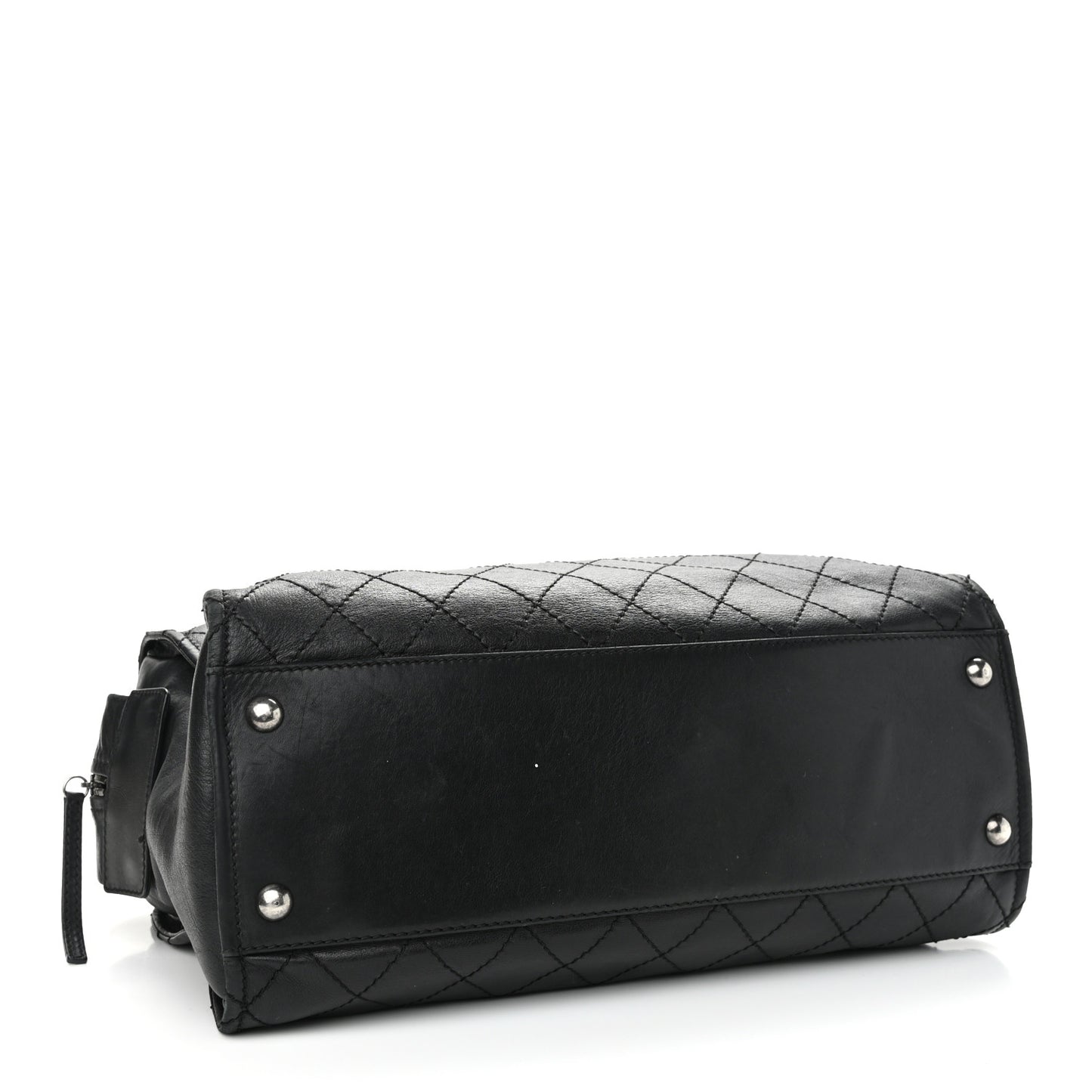 Calfskin Stitched Large Bowling Bag Black