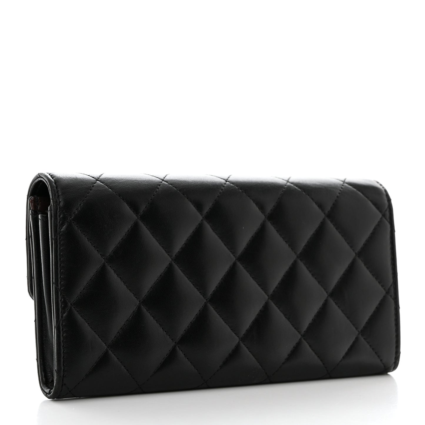 Lambskin Quilted Long Gusset Flap Wallet Black