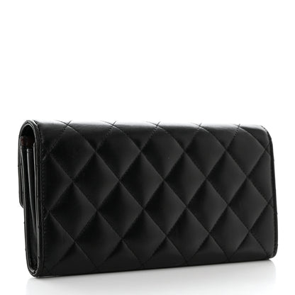 Chanel Lambskin Quilted Long Gusset Flap Wallet Black 3 of 8