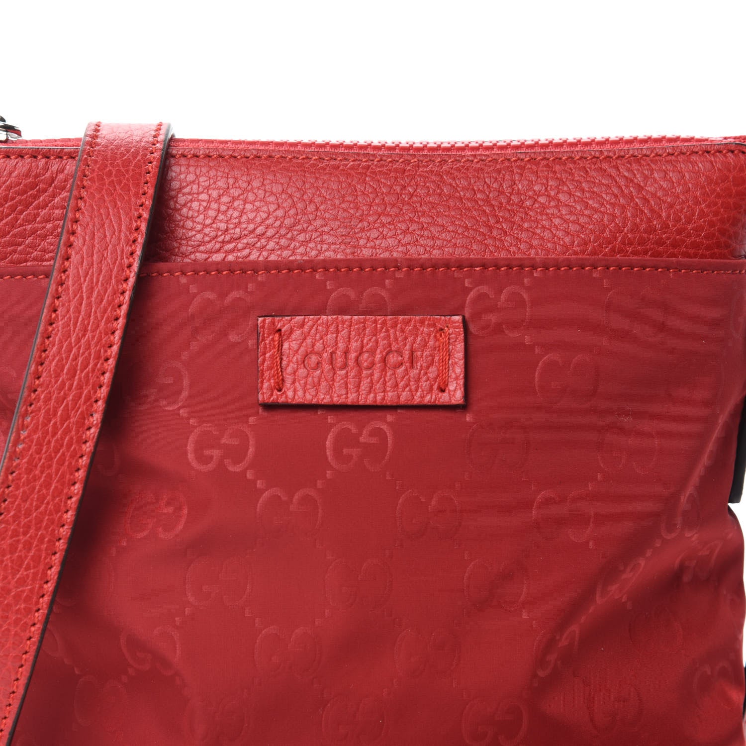 Gucci Nylon Monogram Dollar Calfskin Small Flat Messenger Bag Vibrant Red 10 of 10