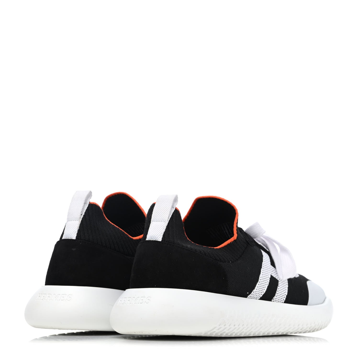 Hermes Knit Suede Goatskin Womens Crew Sneakers 37.5 Black White 3 of 4