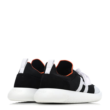 Hermes Knit Suede Goatskin Womens Crew Sneakers 37.5 Black White 3 of 4