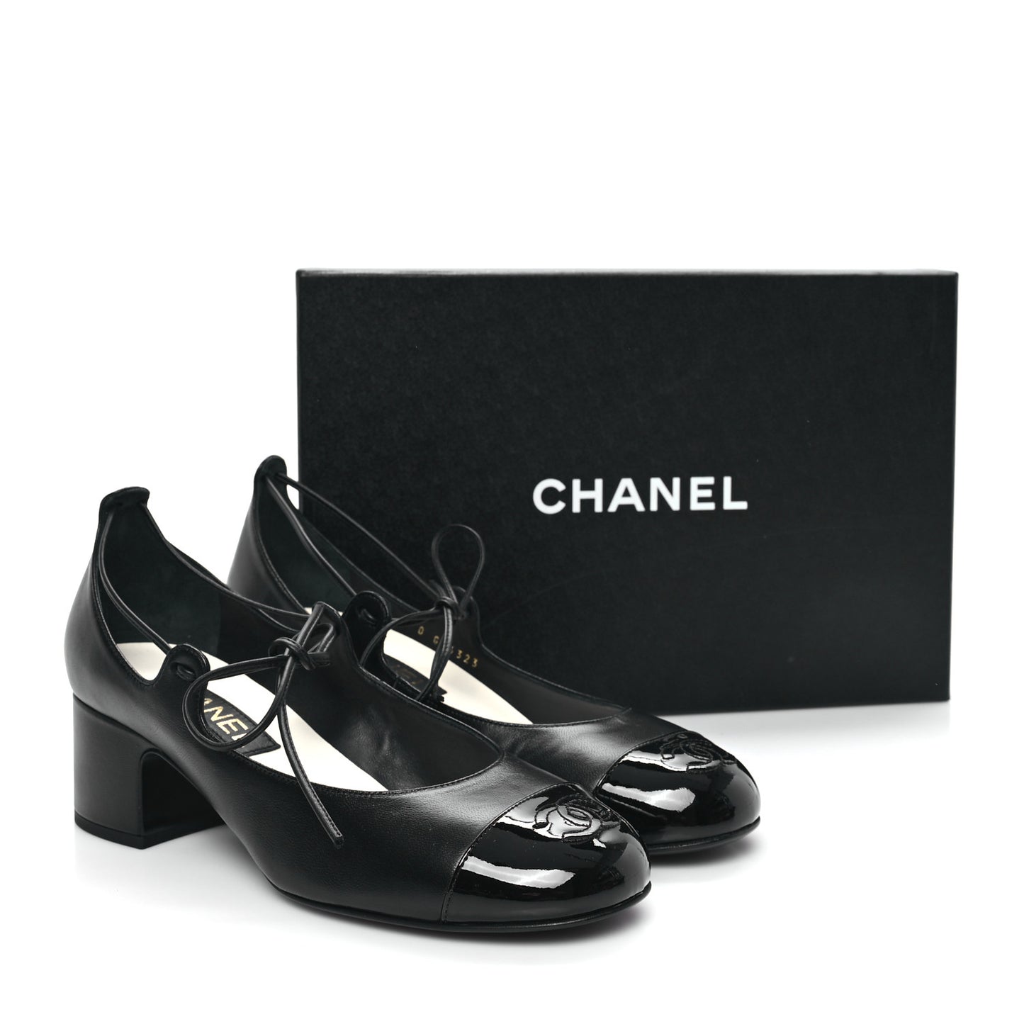 Lambskin Patent Cap Toe CC Mary Jane Pumps 39 Black