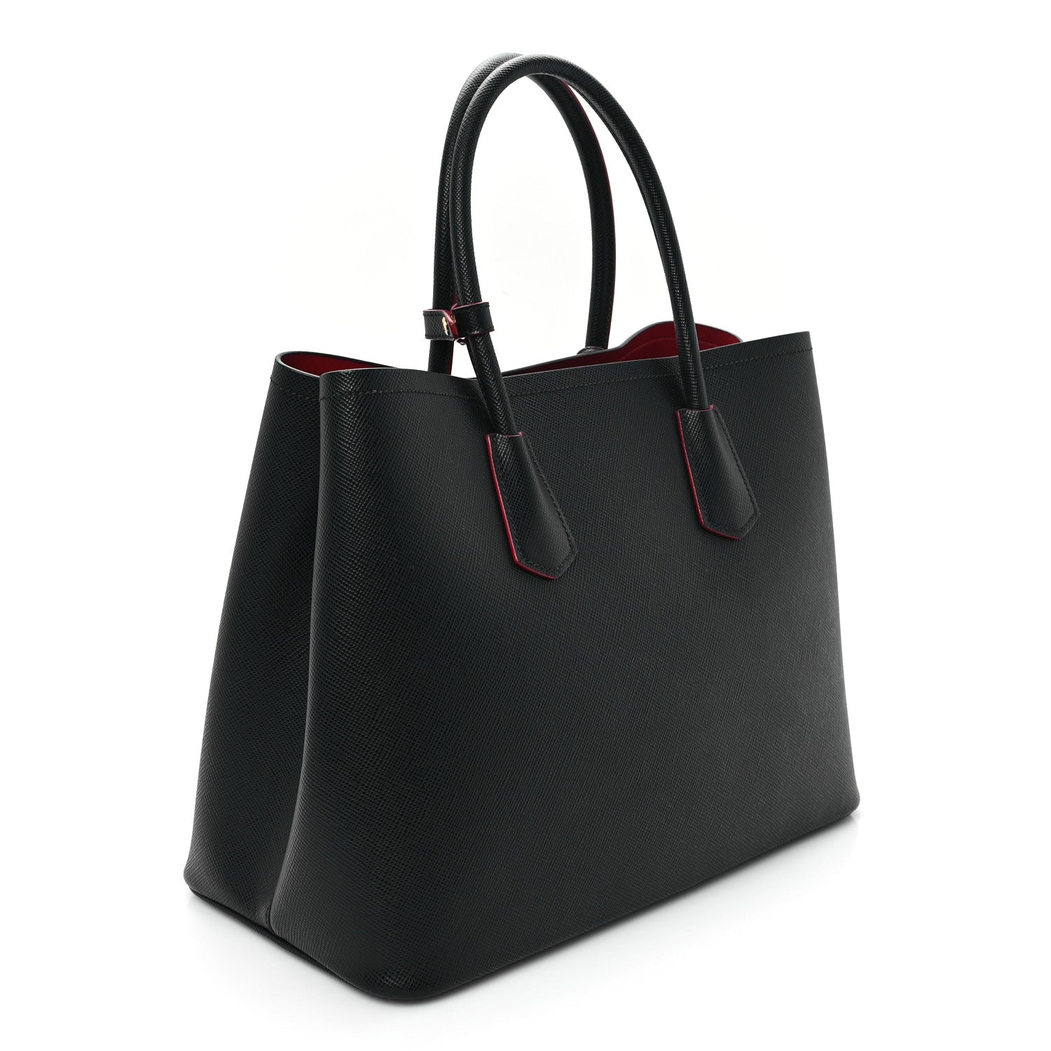 Prada Saffiano Cuir Large Double Bag Black Fuoco 3 of 9