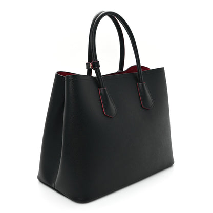 Prada Saffiano Cuir Large Double Bag Black Fuoco 3 of 9