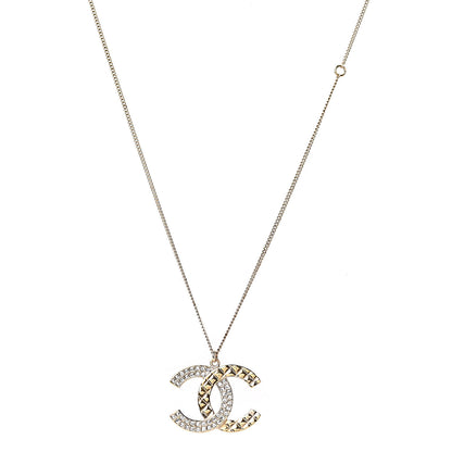 Chanel Baguette Crystal Quilted CC Pendant Necklace Gold 1 of 5