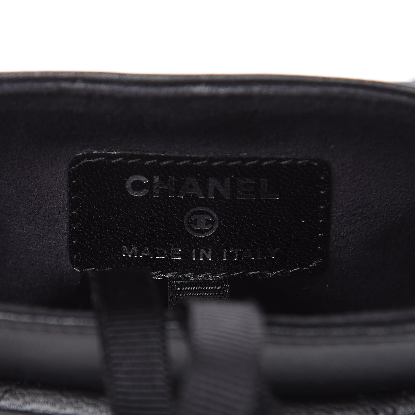 Lambskin Quilted Chain Around Phone Holder Black