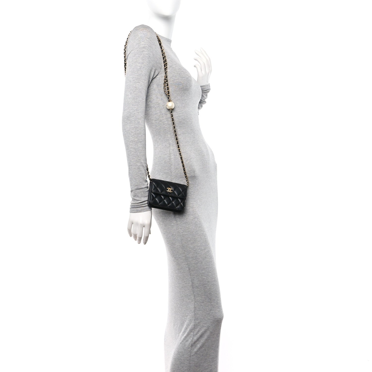 Chanel Lambskin Quilted Maxi Pearl Clutch With Chain Black 2 of 11
