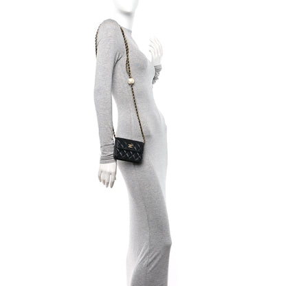 Chanel Lambskin Quilted Maxi Pearl Clutch With Chain Black 2 of 11