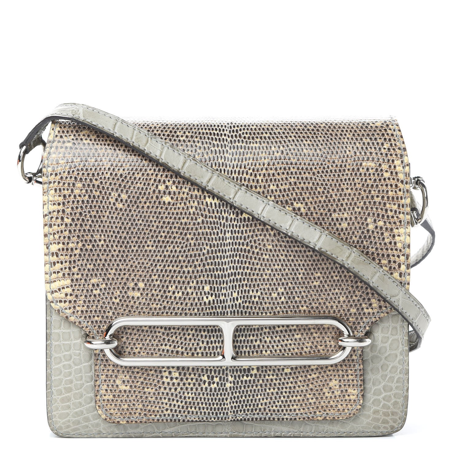 Hermes Matte Alligator Lizard Mini Sac Roulis Ombre Gris Perle 1 of 17