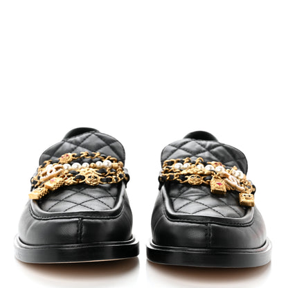 Chanel Lambskin Pearl Crystal Quilted CC Logo Jewelry Loafers 39 Black 2 of 9