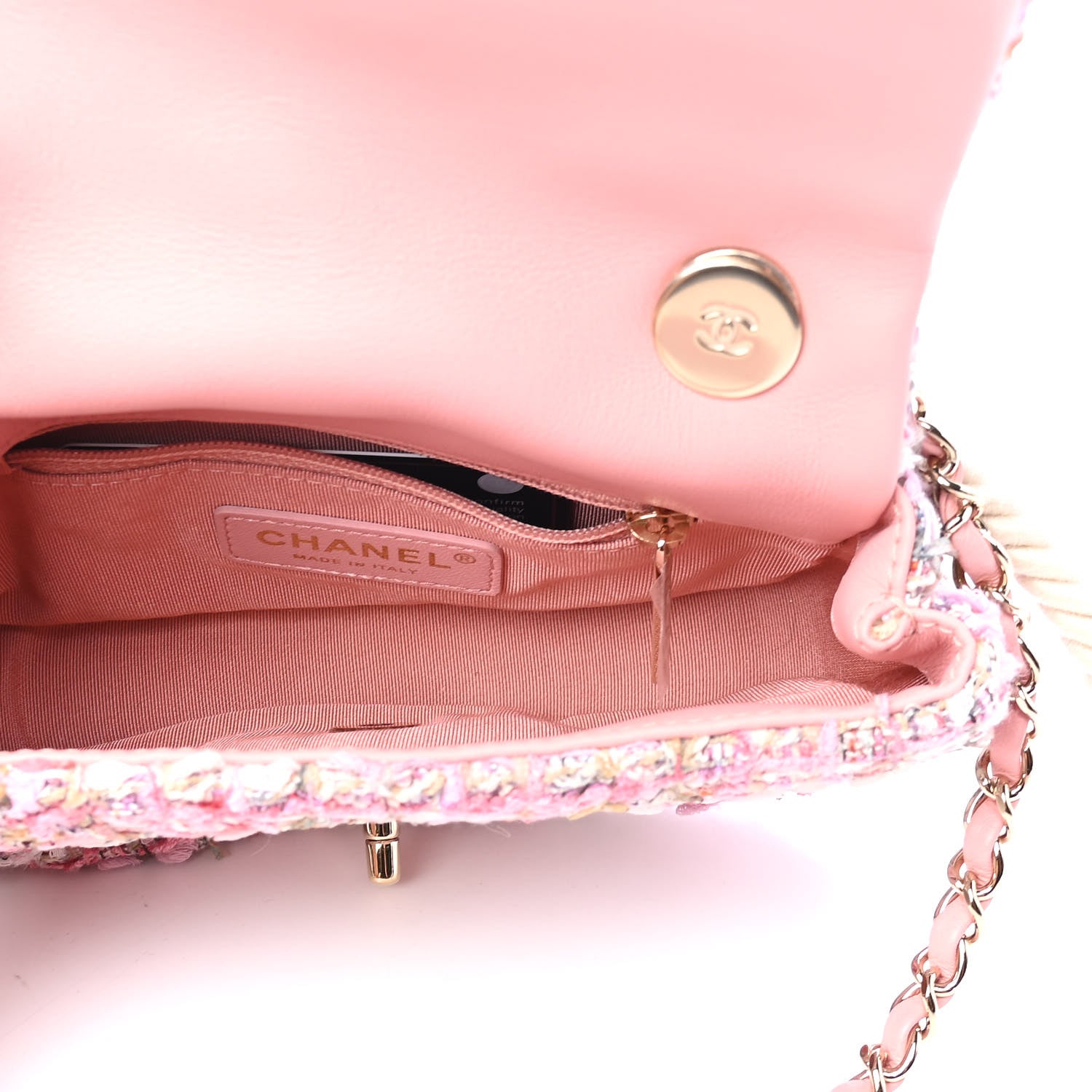 Chanel Tweed Mini Pearl Handle Flap Pink Beige Orange Ecru 4 of 4