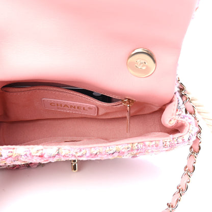 Chanel Tweed Mini Pearl Handle Flap Pink Beige Orange Ecru 4 of 4