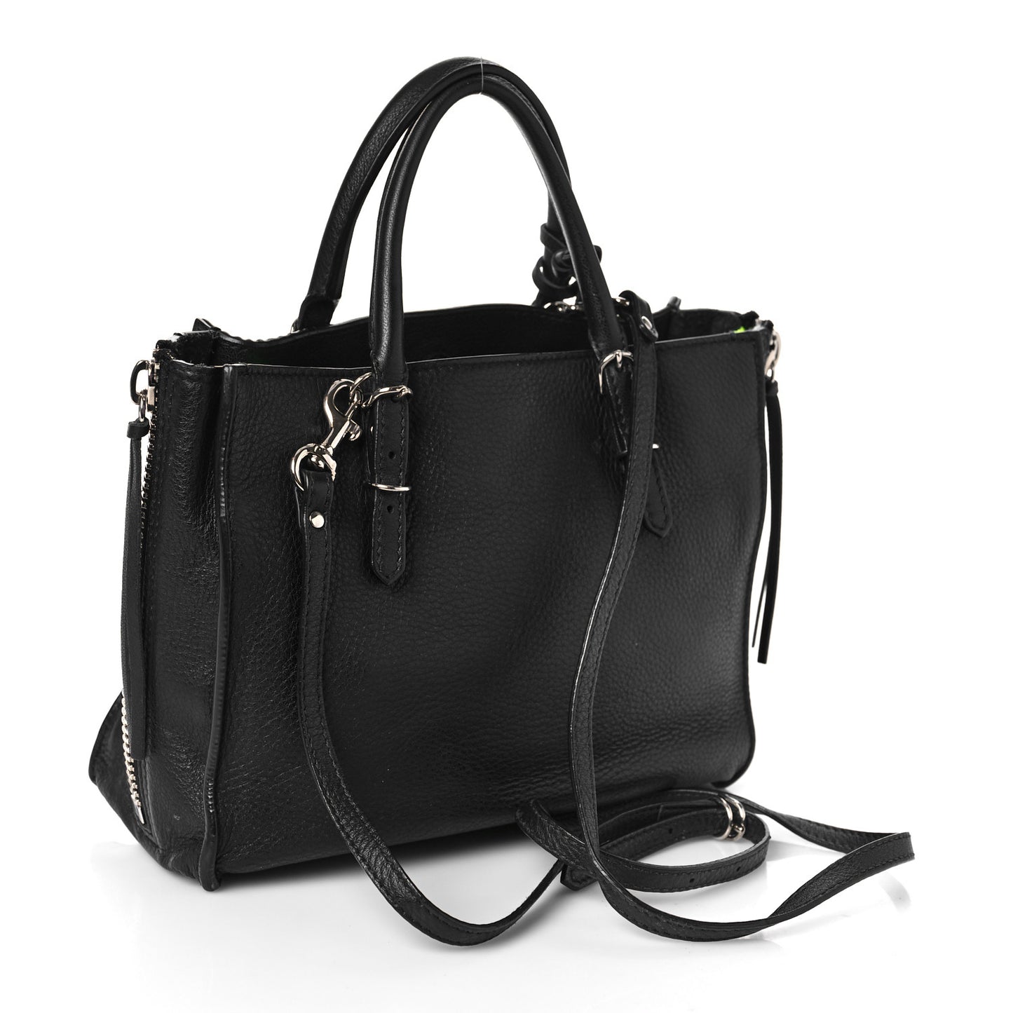 Calfskin Papier Mini A4 Zip Around Tote Black Chartreuse