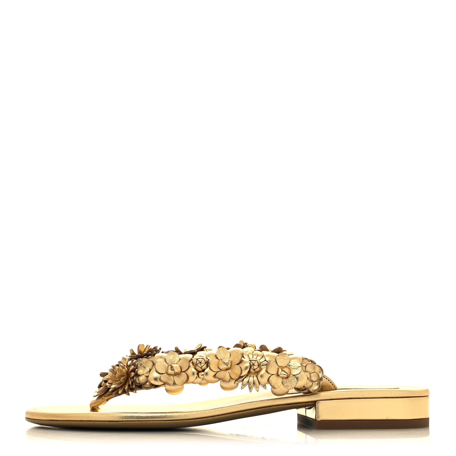 Chanel Laminated Lambskin Camellia Thong Sandals 38 Gold 1 of 8