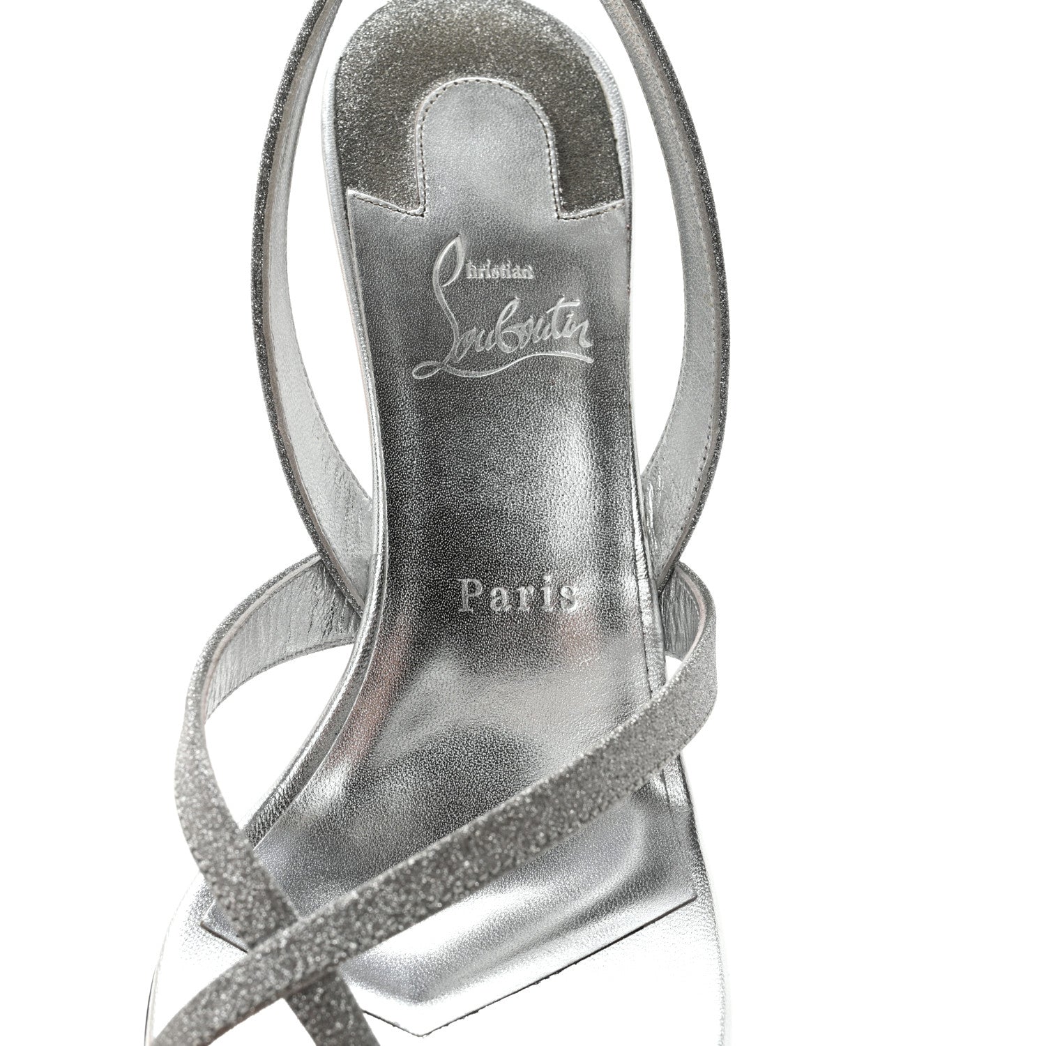Christian Louboutin Glitter Calfskin Taralita 85 Thong Sandals 40 Silver 7 of 12