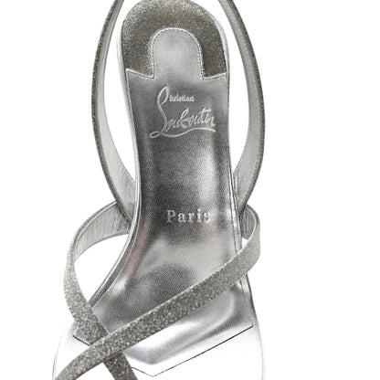 Christian Louboutin Glitter Calfskin Taralita 85 Thong Sandals 40 Silver 7 of 12