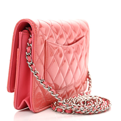 Chanel Patent Calfskin Quilted Wallet On Chain WOC Pink 3 of 15