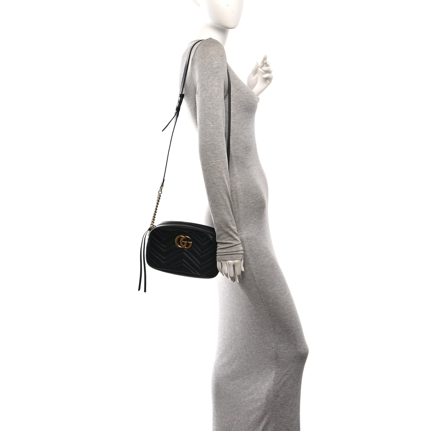 Calfskin Matelasse Small GG Marmont Chain Shoulder Bag Black