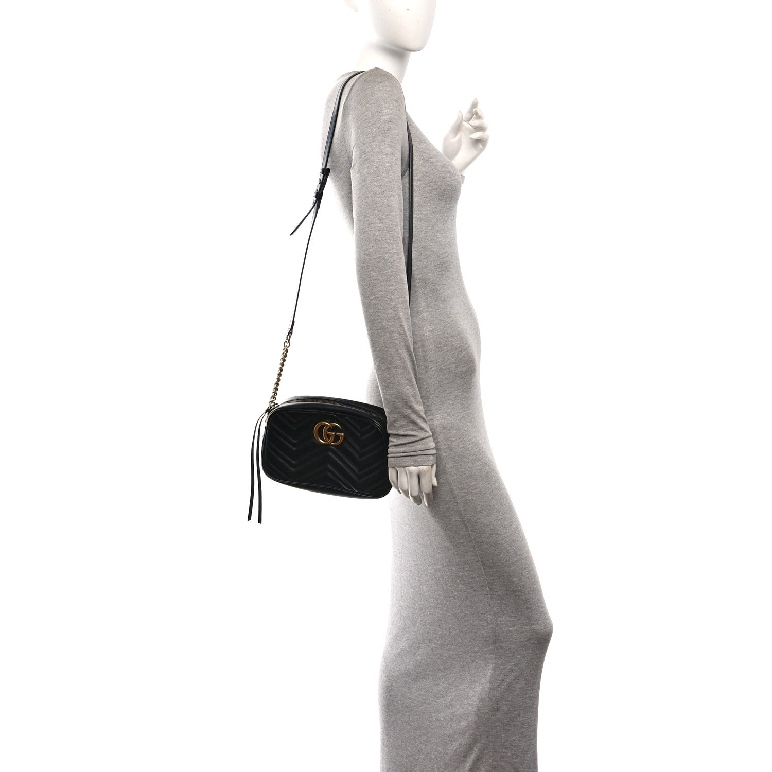 Gucci Calfskin Matelasse Small GG Marmont Chain Shoulder Bag Black 2 of 11