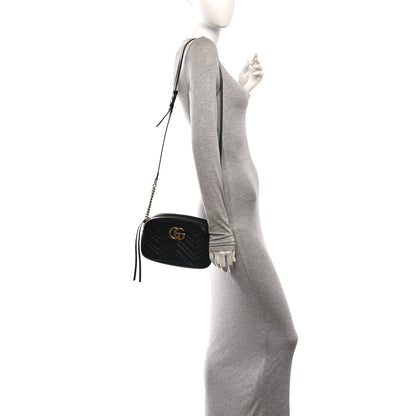 Gucci Calfskin Matelasse Small GG Marmont Chain Shoulder Bag Black 2 of 11