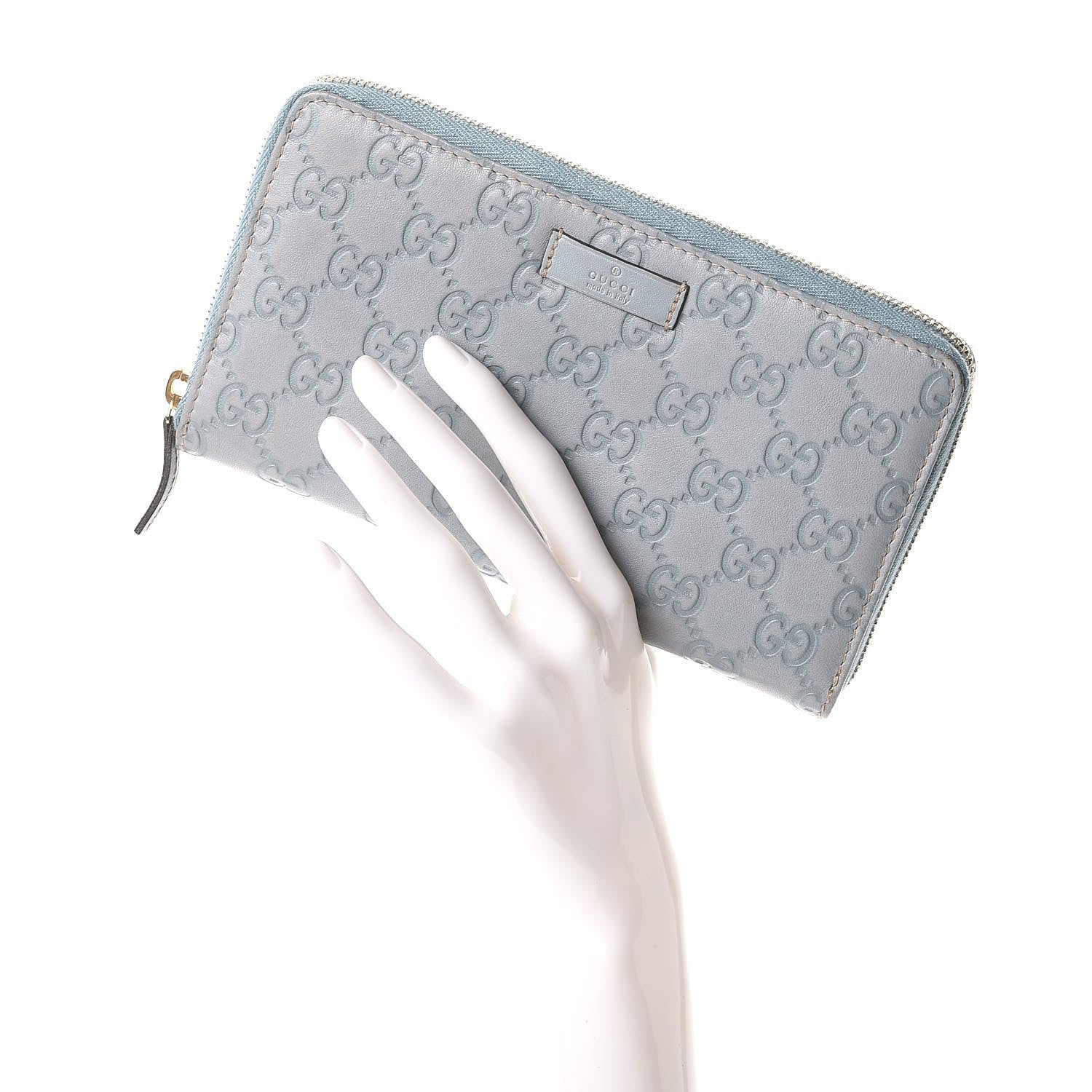 Gucci Guccissima Joy Zip Around Organizer Wallet Light Blue 2 of 13