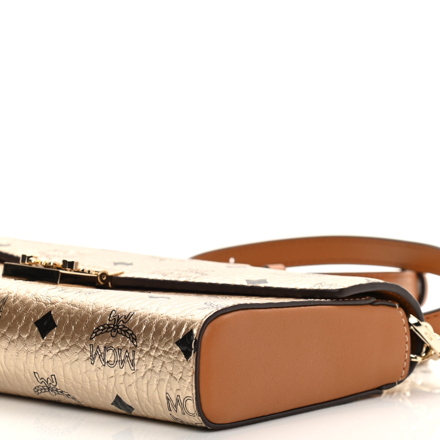 MCM Metallic Visetos Medium Millie Crossbody Bag Berlin Gold 9 of 9