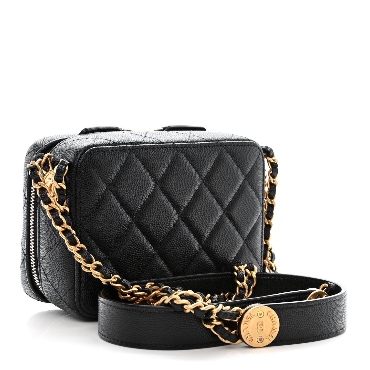 Caviar Quilted Twist Your Buttons Clutch With Chain Black
