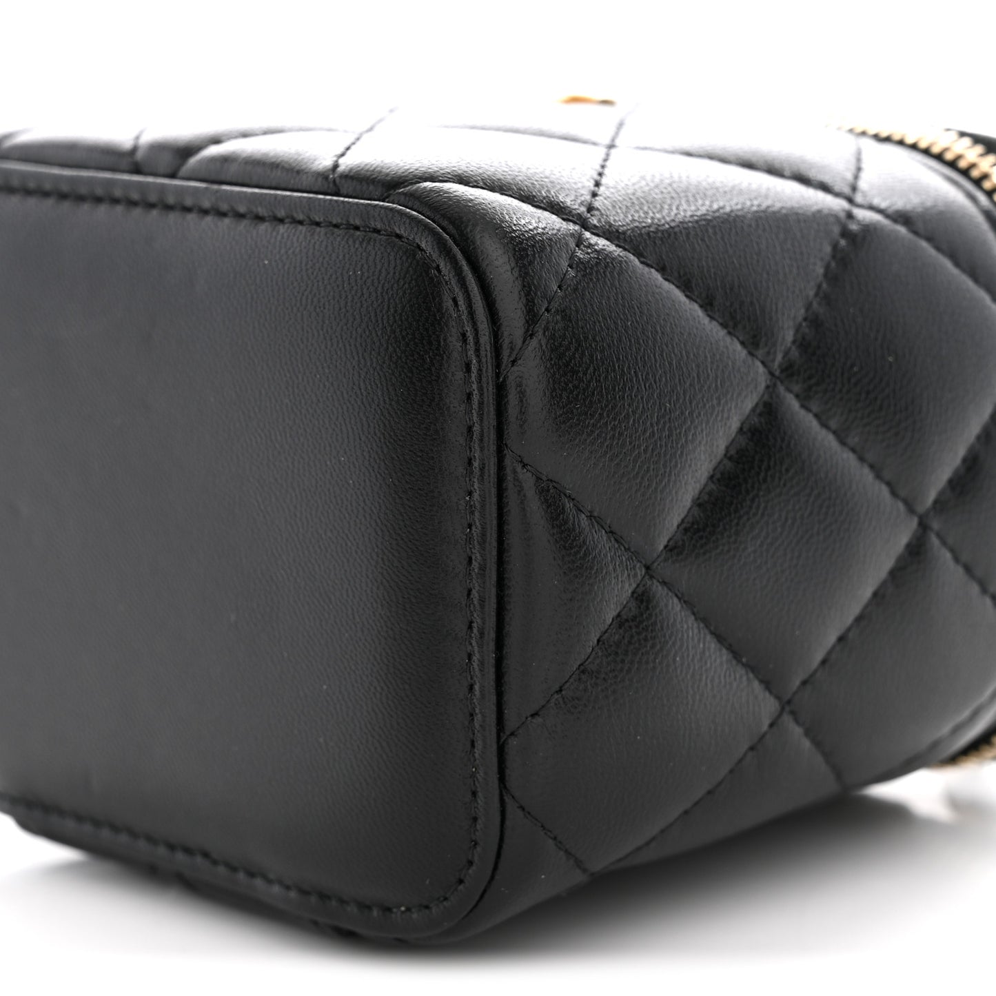 Lambskin Quilted Top Handle Mini Vanity Case With Chain Black