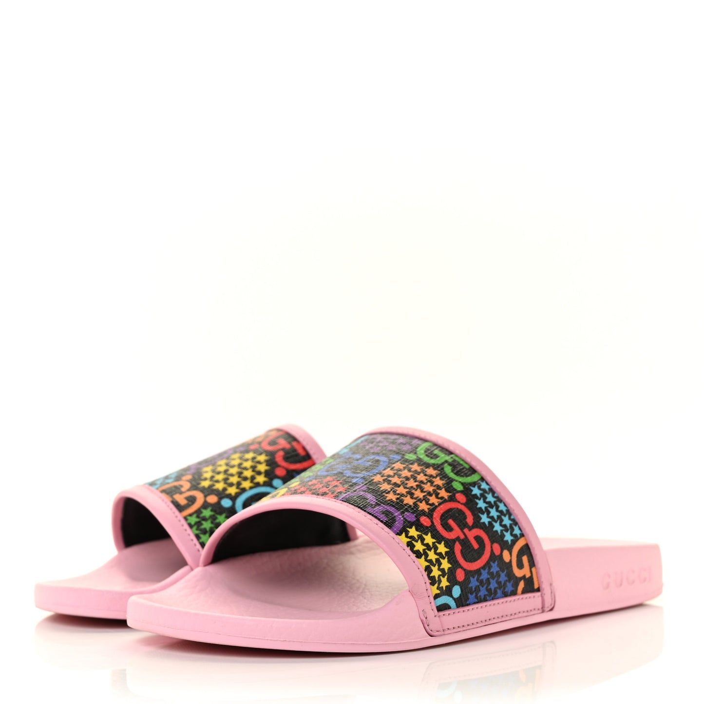 GG Supreme Monogram Psychedelic Slide Sandals 36 Black Multicolor Sugar Pink