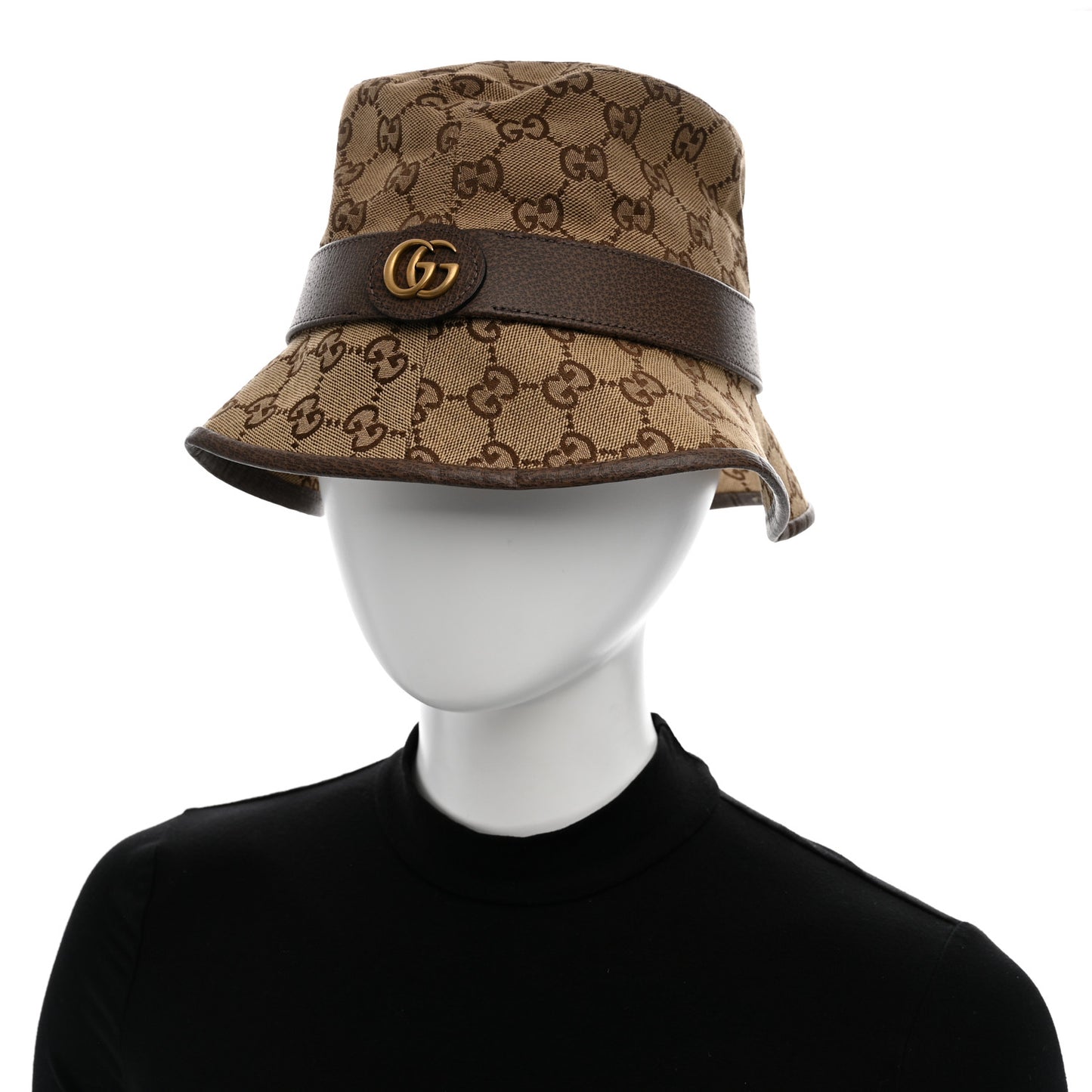 Monogram Textured Dollar Calfskin GG Jago Bucket Hat M Cacao Beige