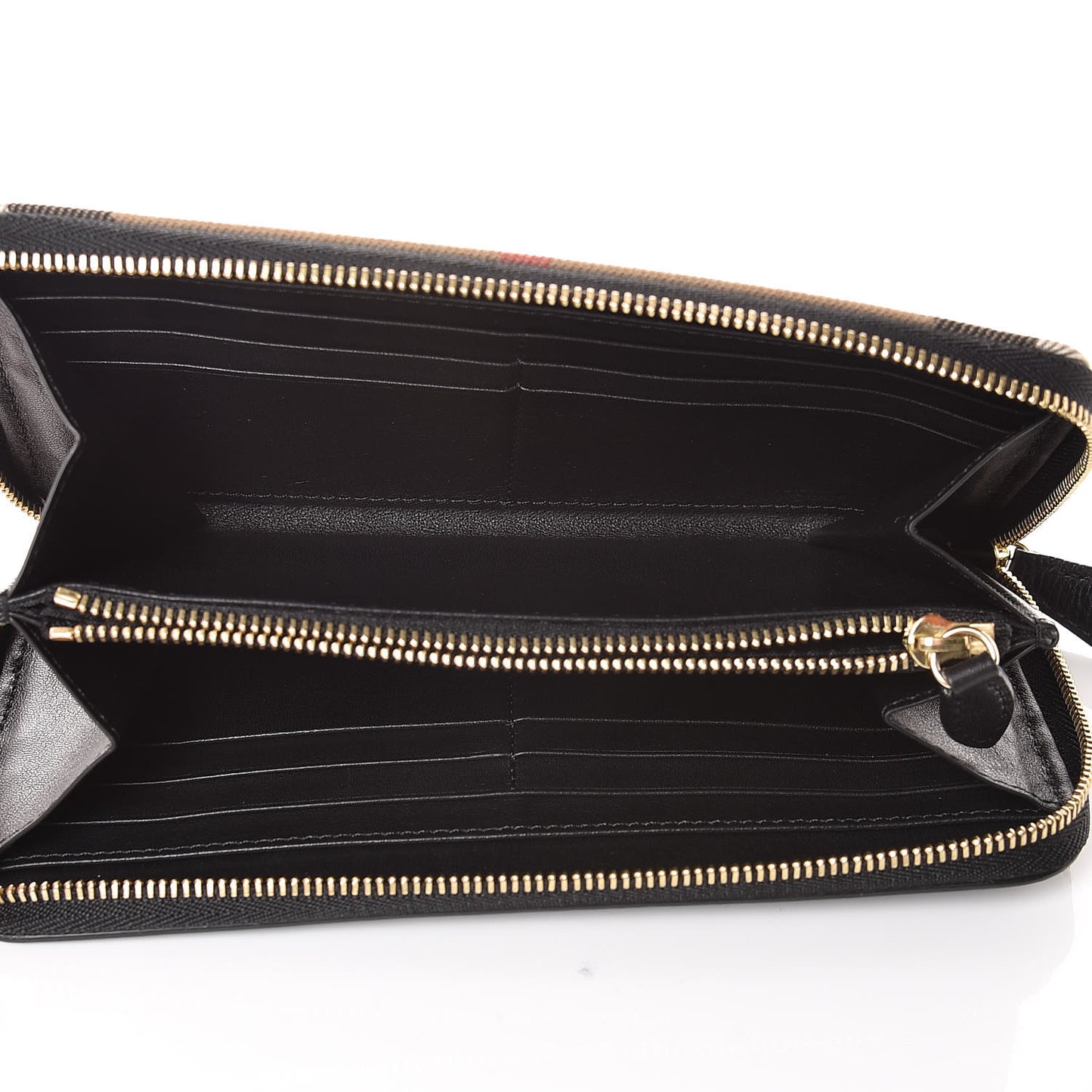 Calfskin House Check Elmore Zip Around Wallet Black