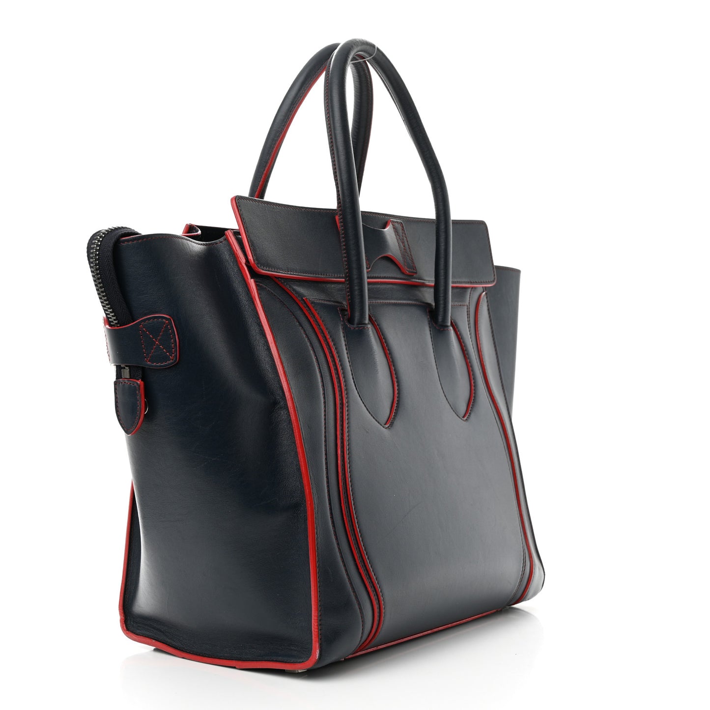 Satin Debossed Calfskin Mini Luggage Navy Blue