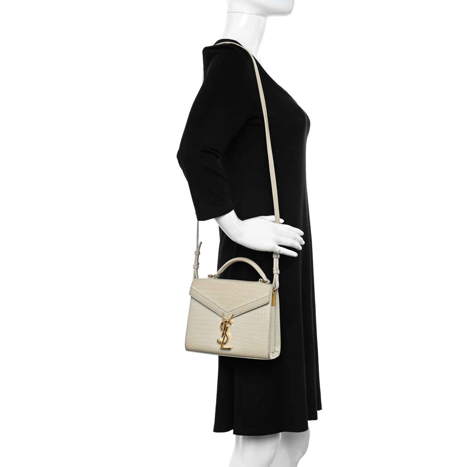 Saint Laurent Crocodile Embossed Mini Classic Monogram Cassandra Top Handle Crema Soft 2 of 12