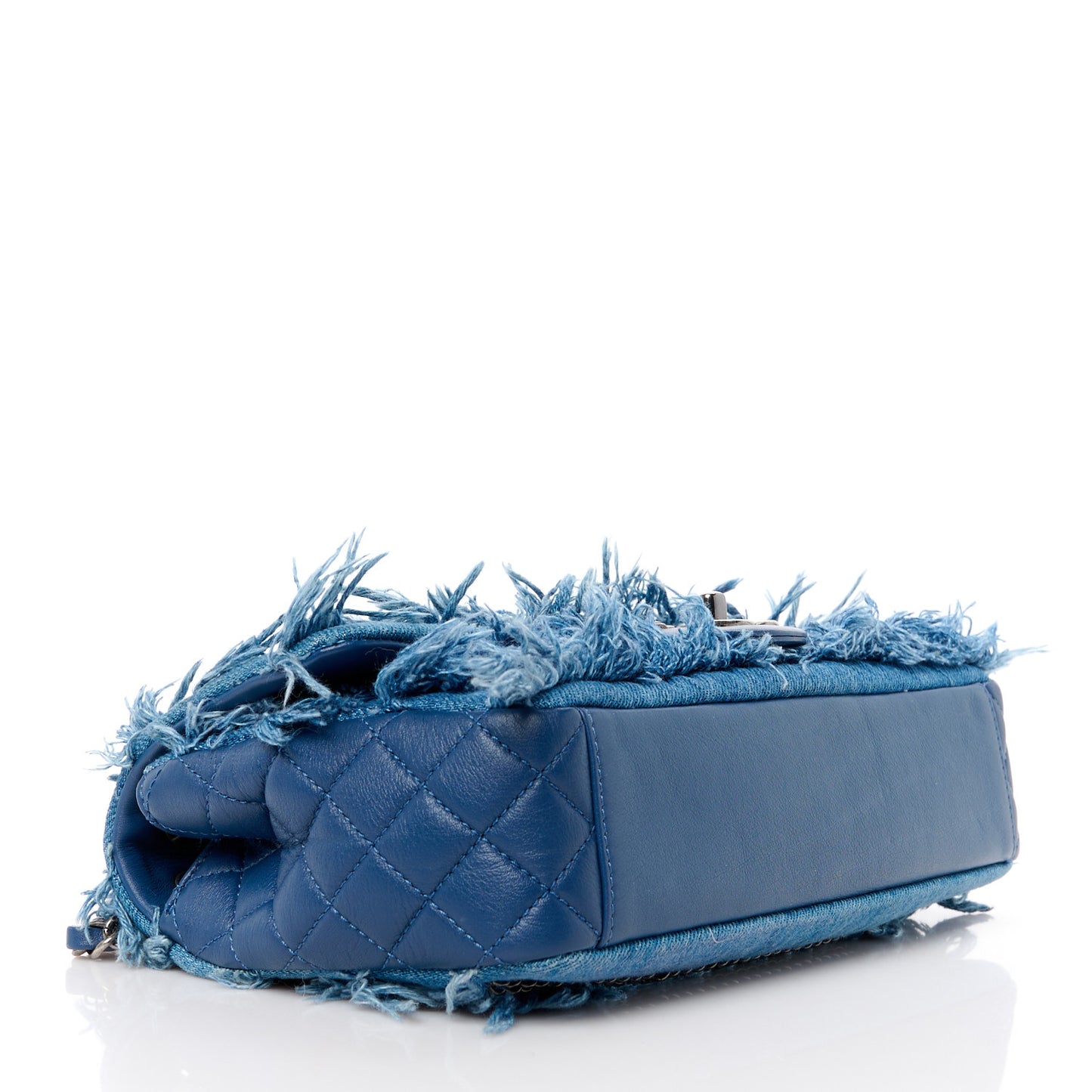 Calfskin Denim Paris Dubai Fringe Chains Small Flap Blue