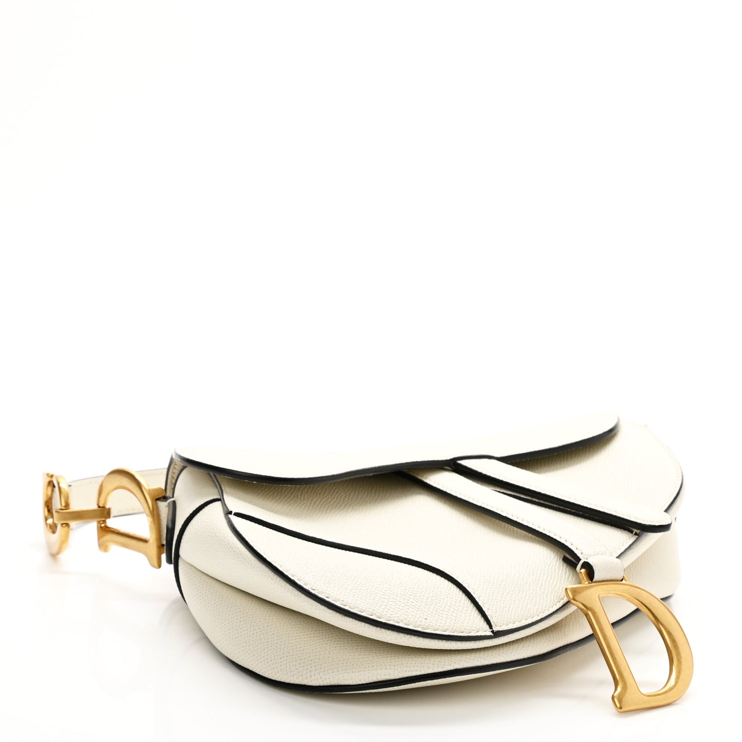 Grained Calfskin Saddle Bag White