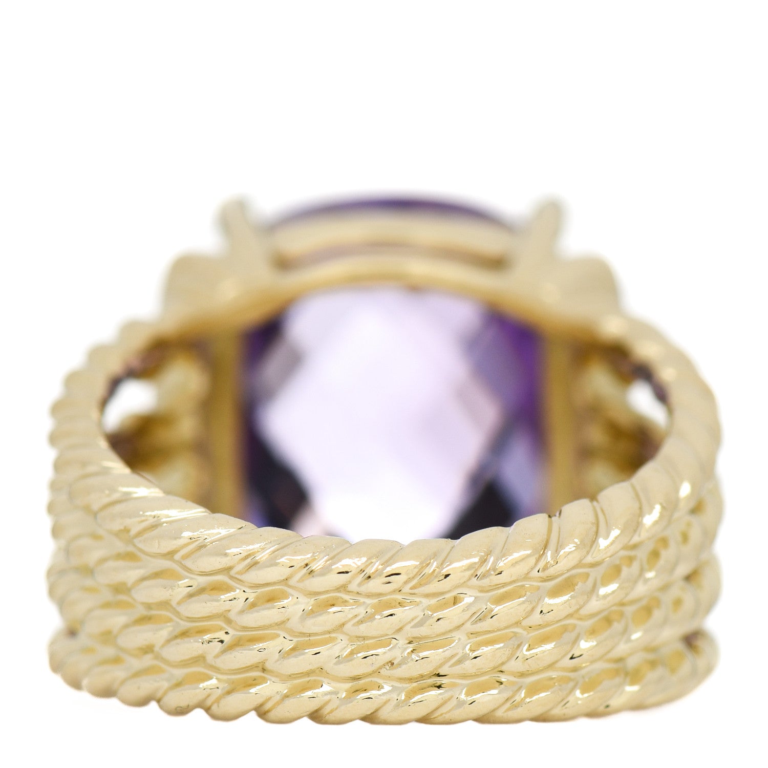 David Yurman 18K Yellow Gold Diamond Amethyst 16mm Wheaton Ring 54 6.75 3 of 4