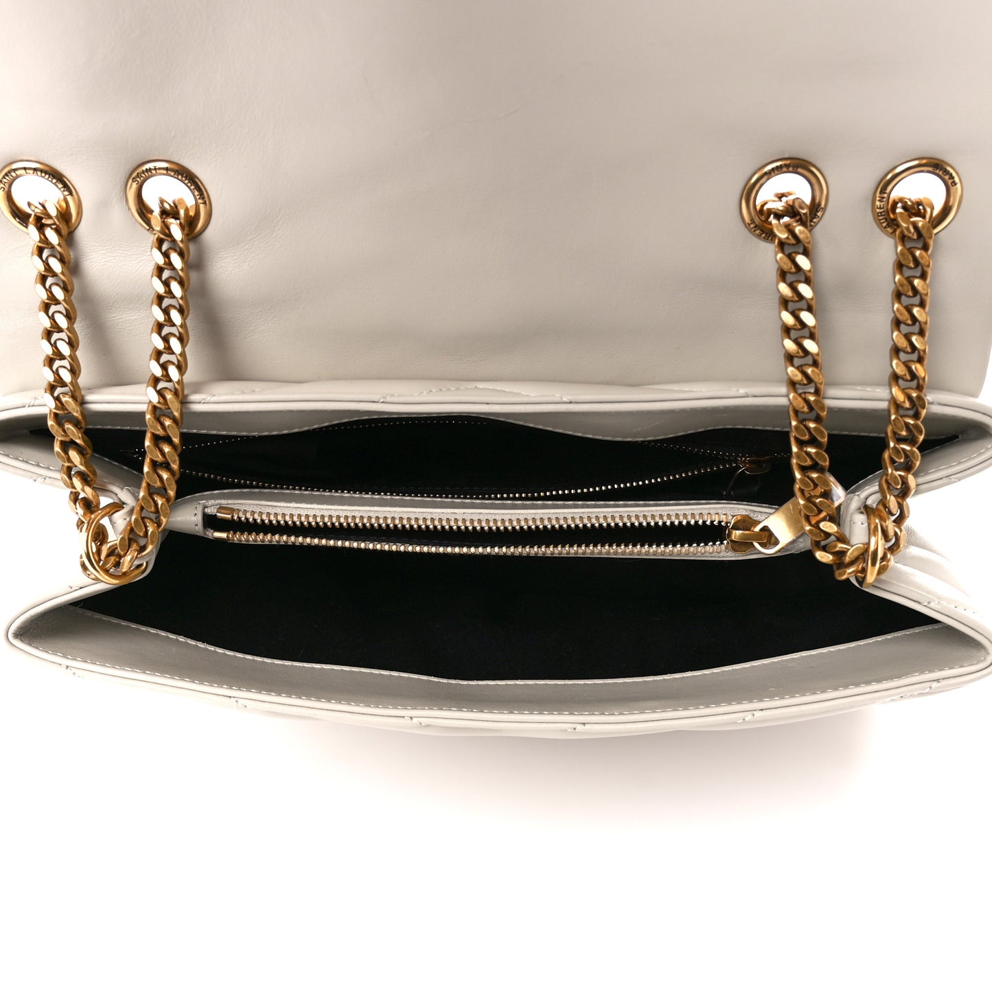 Calfskin Y Quilted Monogram Medium Loulou Chain Satchel Crema Soft