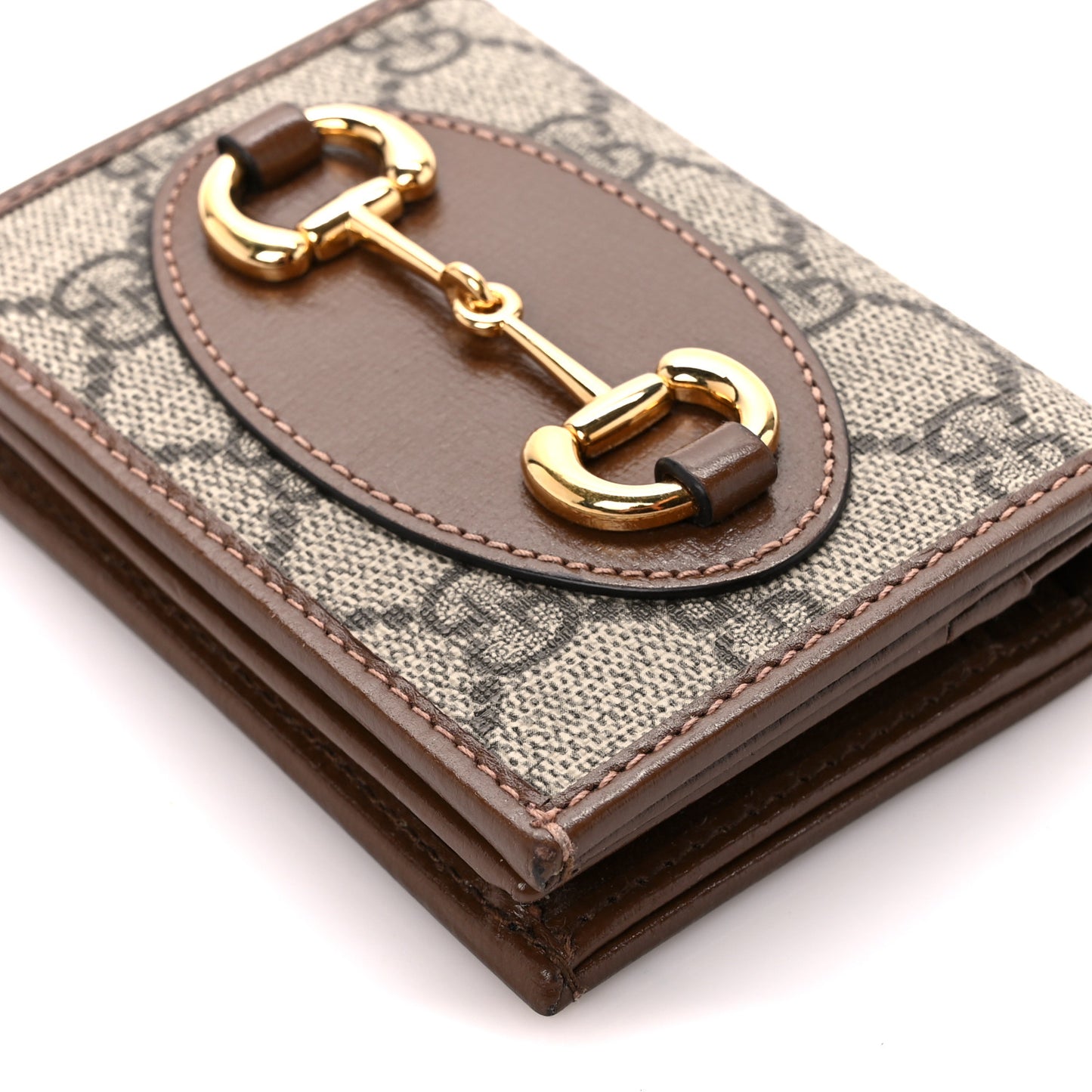 GG Supreme Monogram Horsebit 1955 Card Case Wallet Beige Ebony Brown Sugar