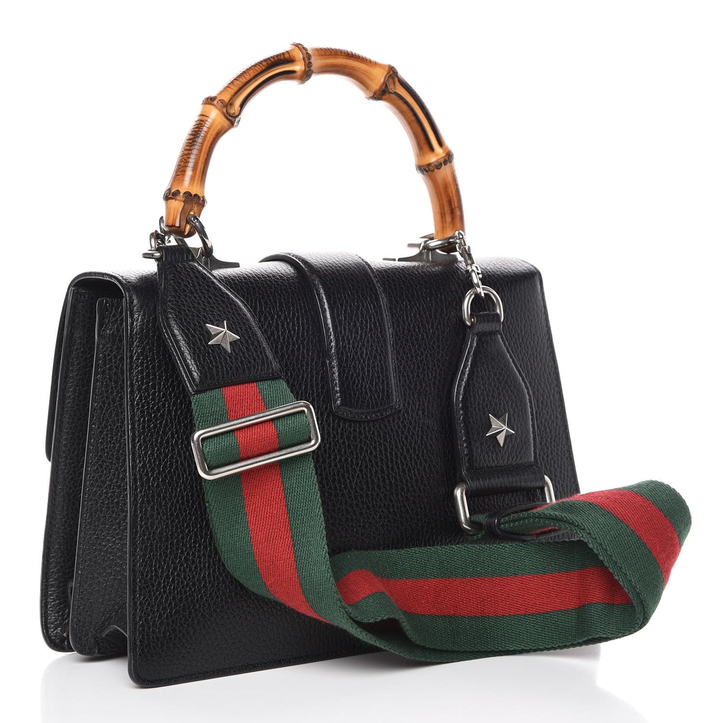Dollar Calfskin Crystal Web Medium Dionysus Bamboo Top Handle Bag Black Black Diamond