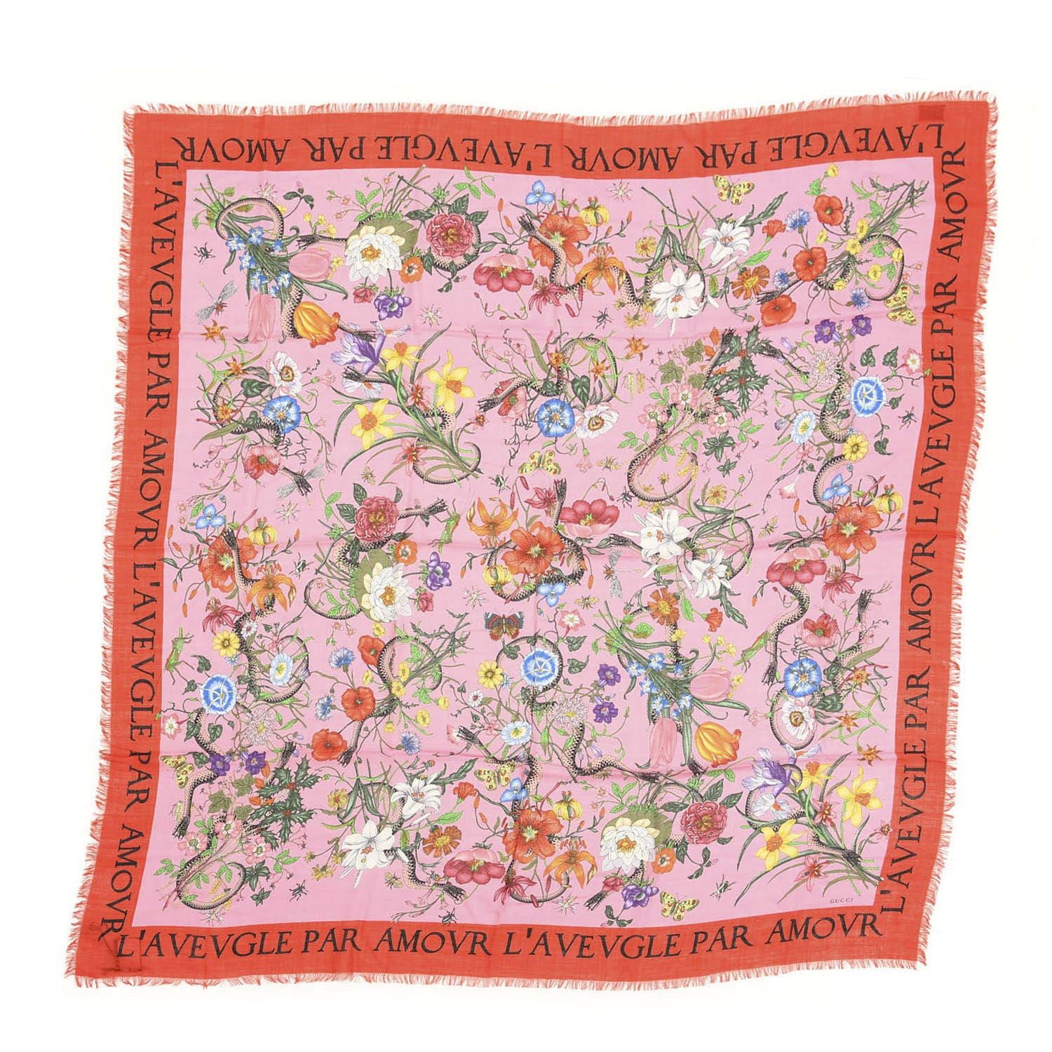 Gucci Wool Silk Flora Snake Print Shawl Scarf Roseate Red 1 of 3