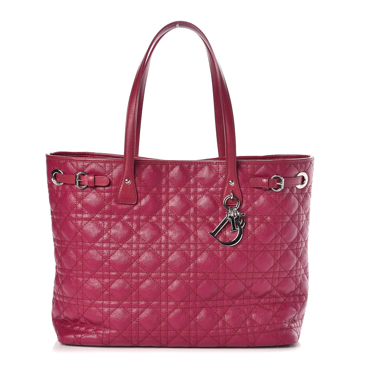 Christian Dior Coated Canvas Cannage Medium Panarea Tote Raspberry 1 of 7